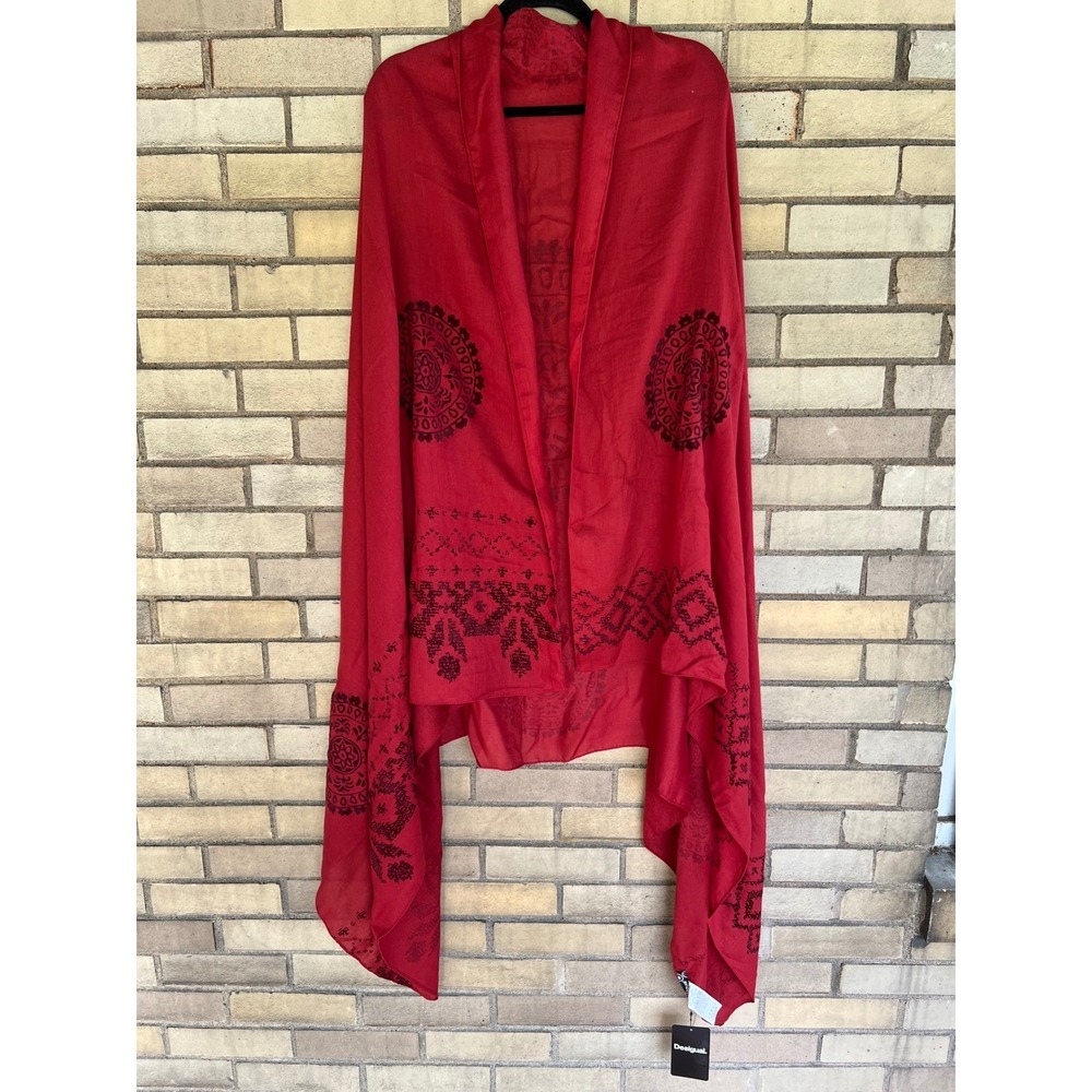 Desigual Red Mandala Print Rectangular Foulard Scarf Shawl Wrap One Size NWT